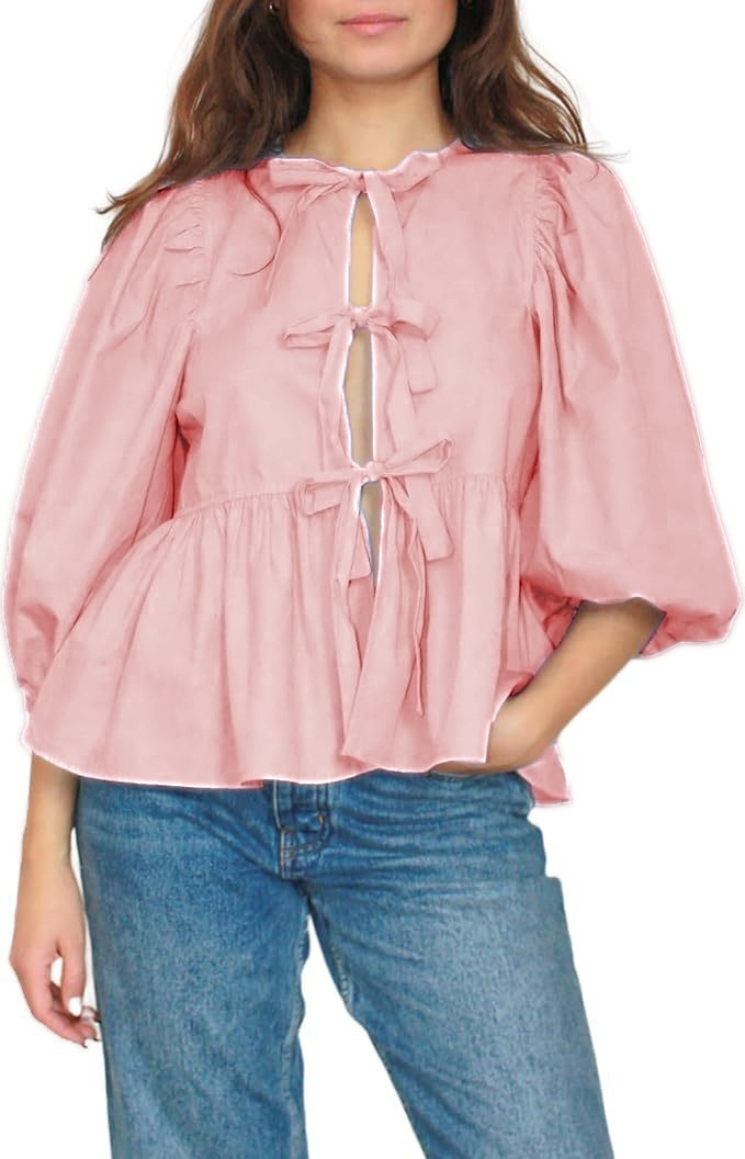 Tie-front top, ruffled top
