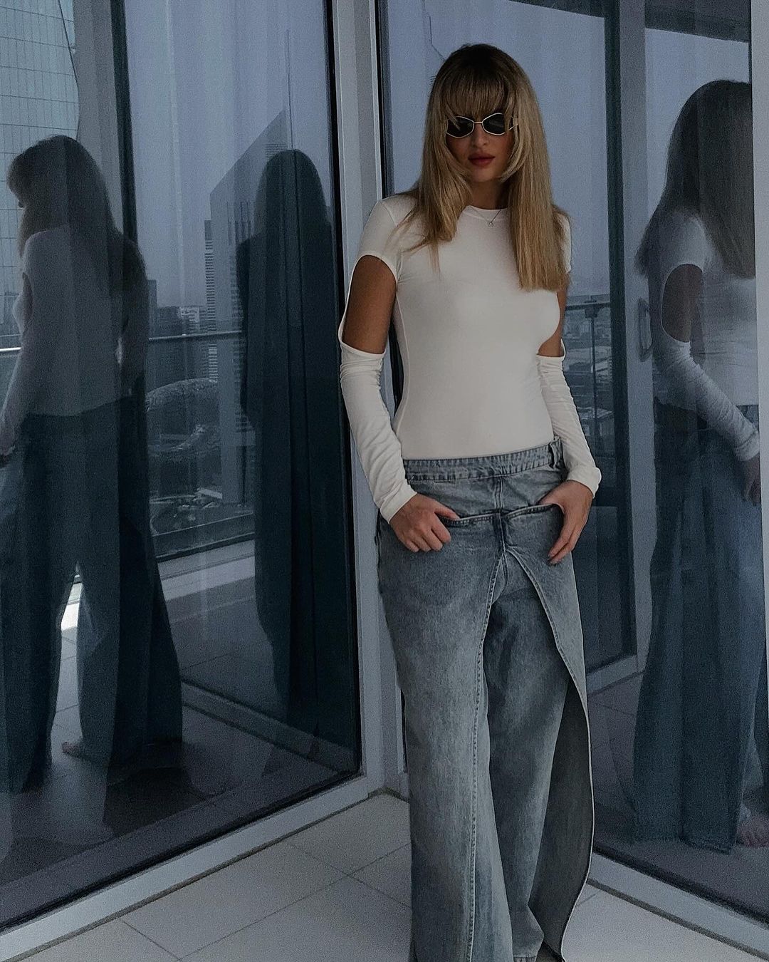Fake Two-piece High-end Hot Girl Jeans Skirt(Two-way denim)