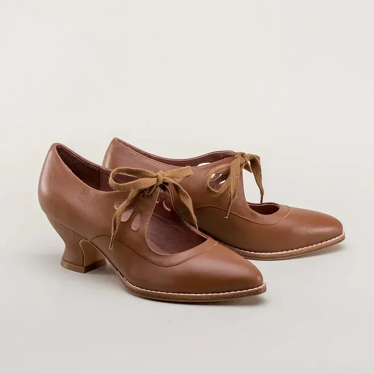 Women's Vintage Lace-Up Leather Heels