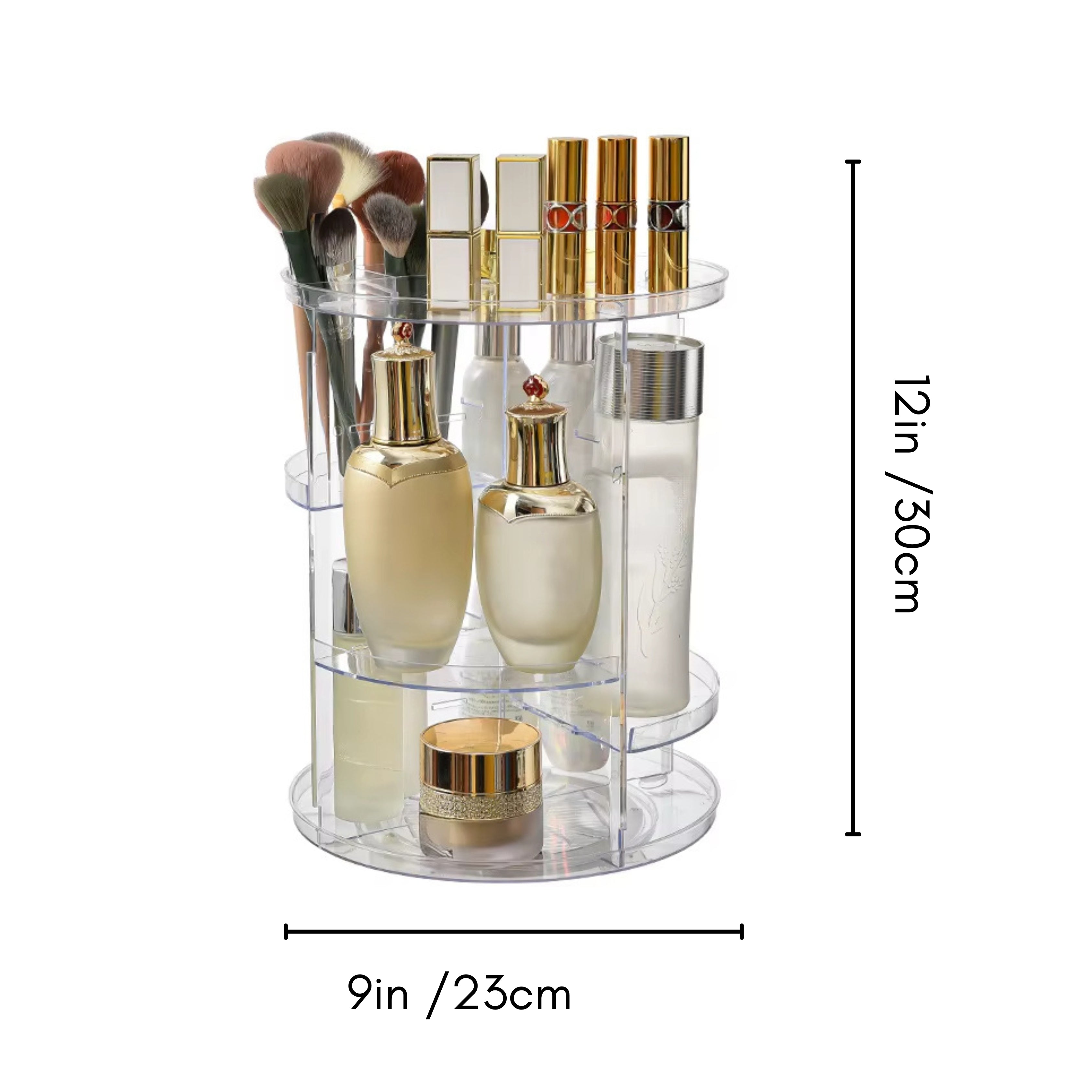 Adjustable clear acrylic makeup organizer with customizable shelves