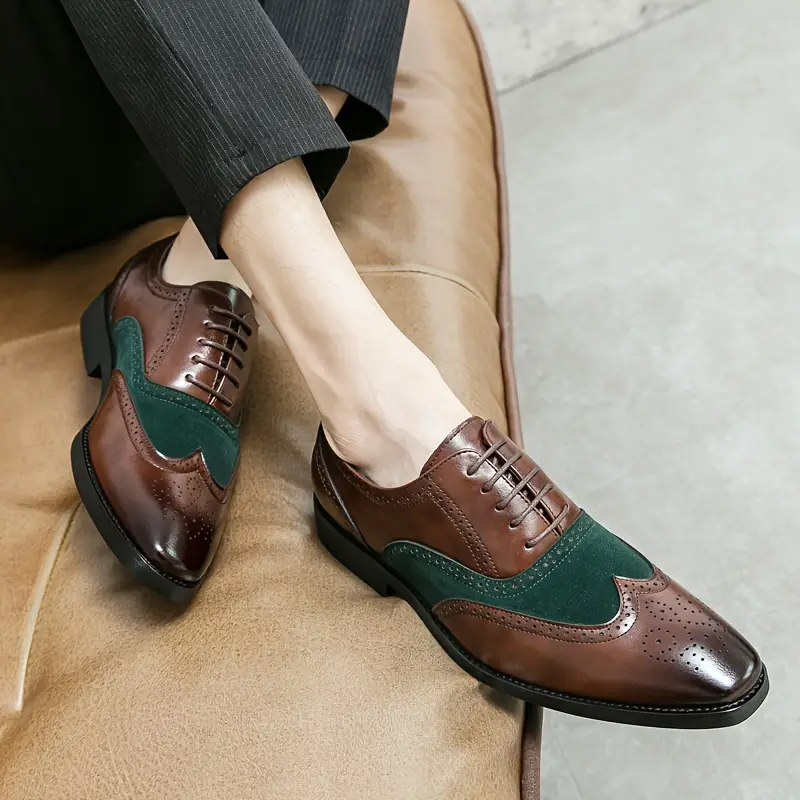 mens formal dress wing tip brogue shoes breathable anti skid lace up oxford shoes for business office wedding party spring summer and autumn men s shoes temu details 2