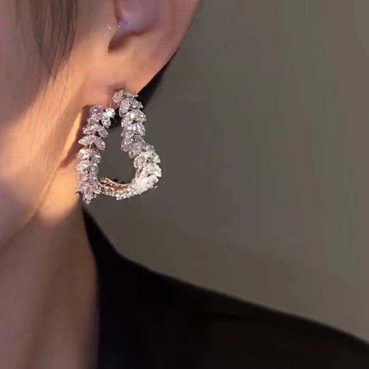 Super shiny zircon wheat ears cross heart earrings