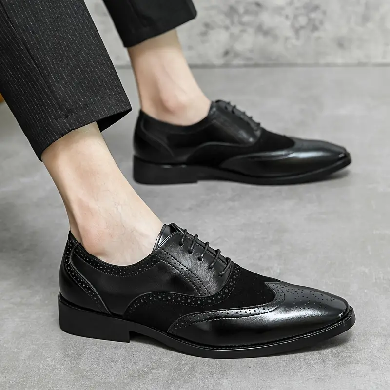 mens formal dress wing tip brogue shoes breathable anti skid lace up oxford shoes for business office wedding party spring summer and autumn men s shoes temu details 11