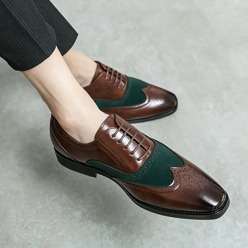 mens formal dress wing tip brogue shoes breathable anti skid lace up oxford shoes for business office wedding party spring summer and autumn men s shoes temu details 3