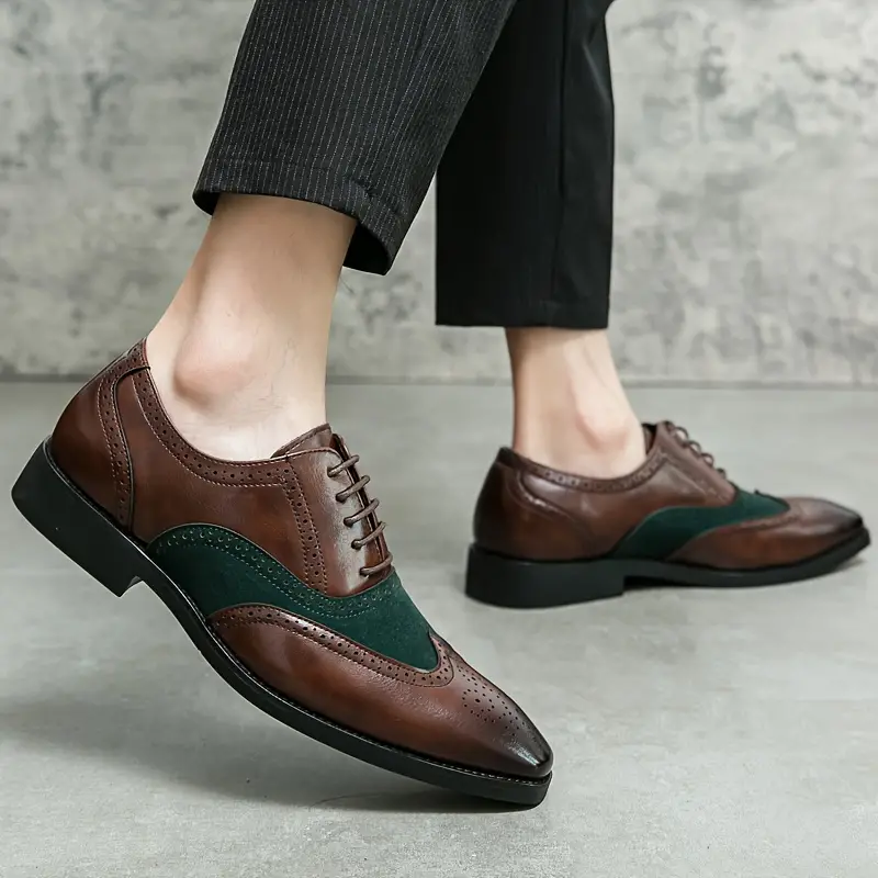 mens formal dress wing tip brogue shoes breathable anti skid lace up oxford shoes for business office wedding party spring summer and autumn men s shoes temu details 5