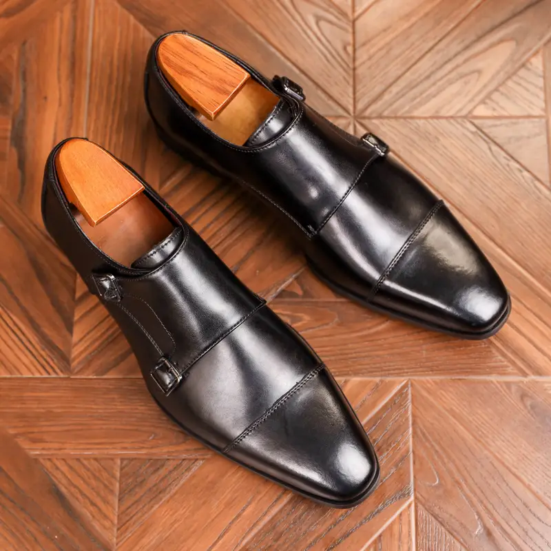 men's double monk strap slip loafers split leather uppers 38 black 9