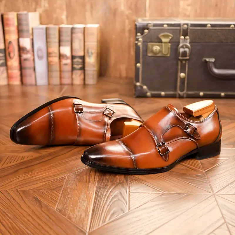 double monk strap slip loafers men s split leather uppers 0