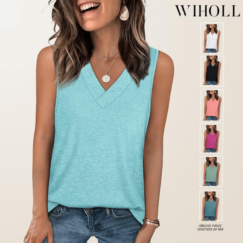 Women's Sleeveless V-Neck Slimming Loose Fit Casual Tank Top T-Shirt