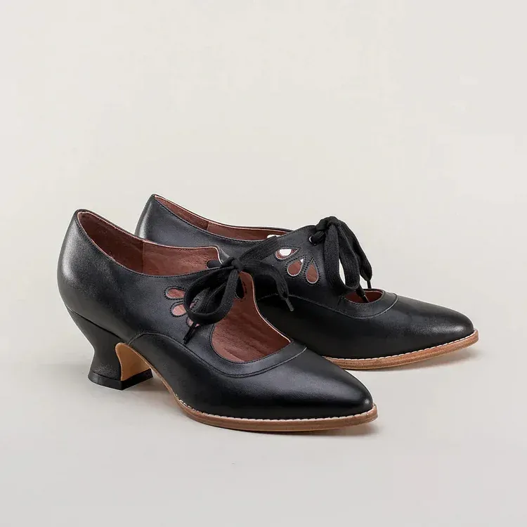 Women's Vintage Lace-Up Leather Heels