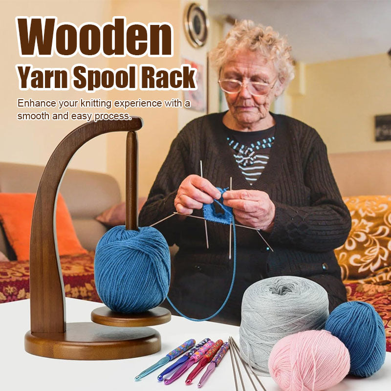 Wooden rotatable yarn spool stand