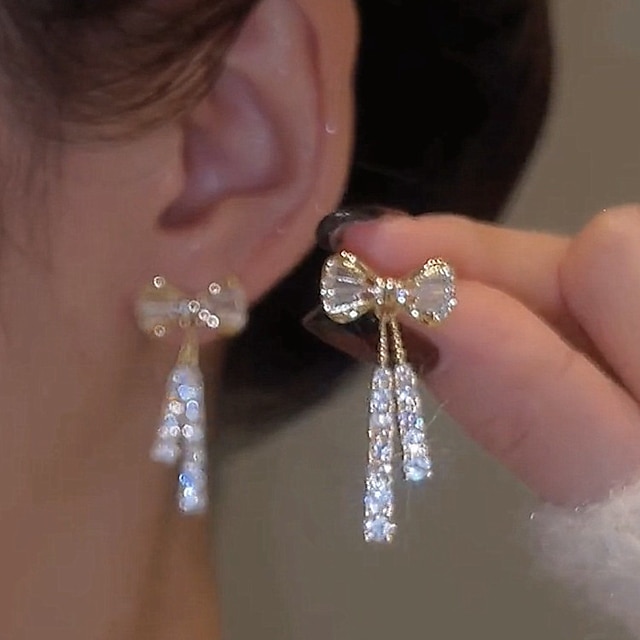 Women's Zircon Drop Earrings Fine Jewelry Classic Bowknot Personalized Stylish Earrings Jewelry Silver For Wedding Party 1 Pair dress to impress 2025