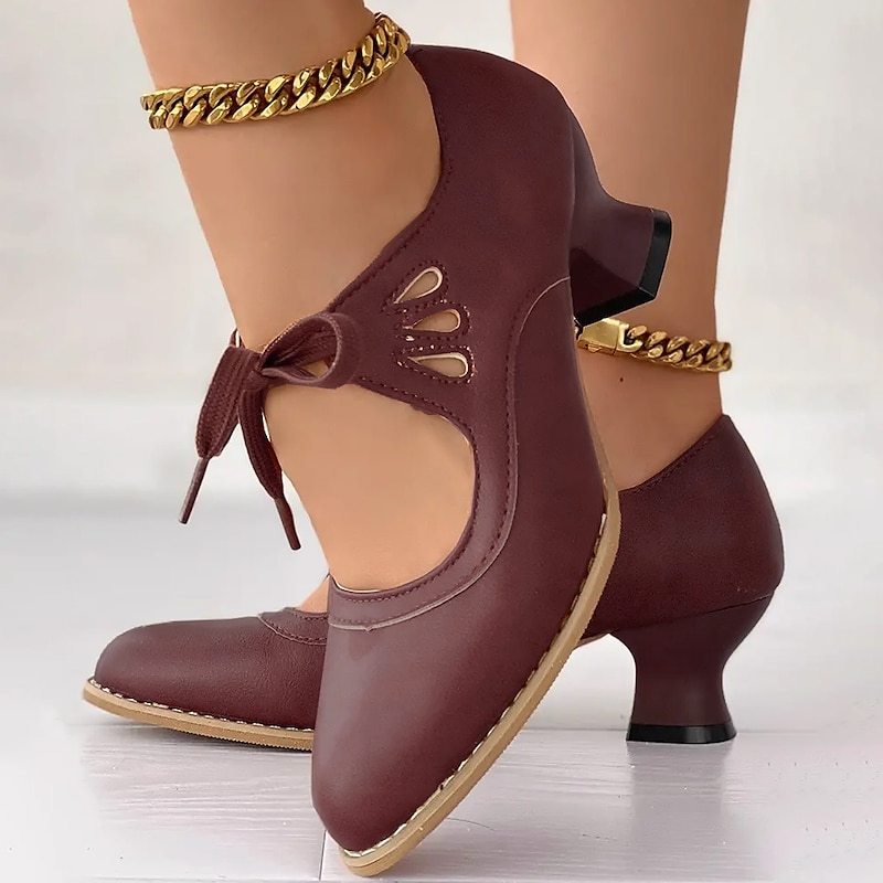 Women's Vintage Lace-Up Leather Heels