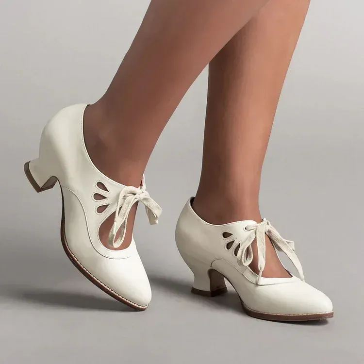Women's Vintage Lace-Up Leather Heels