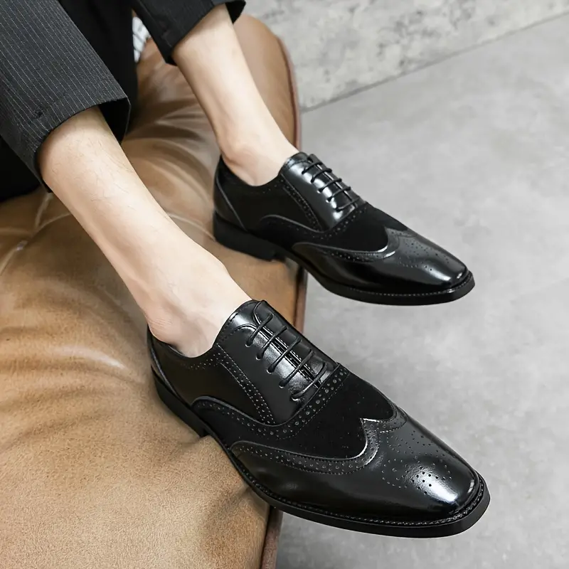 mens formal dress wing tip brogue shoes breathable anti skid lace up oxford shoes for business office wedding party spring summer and autumn men s shoes temu details 7