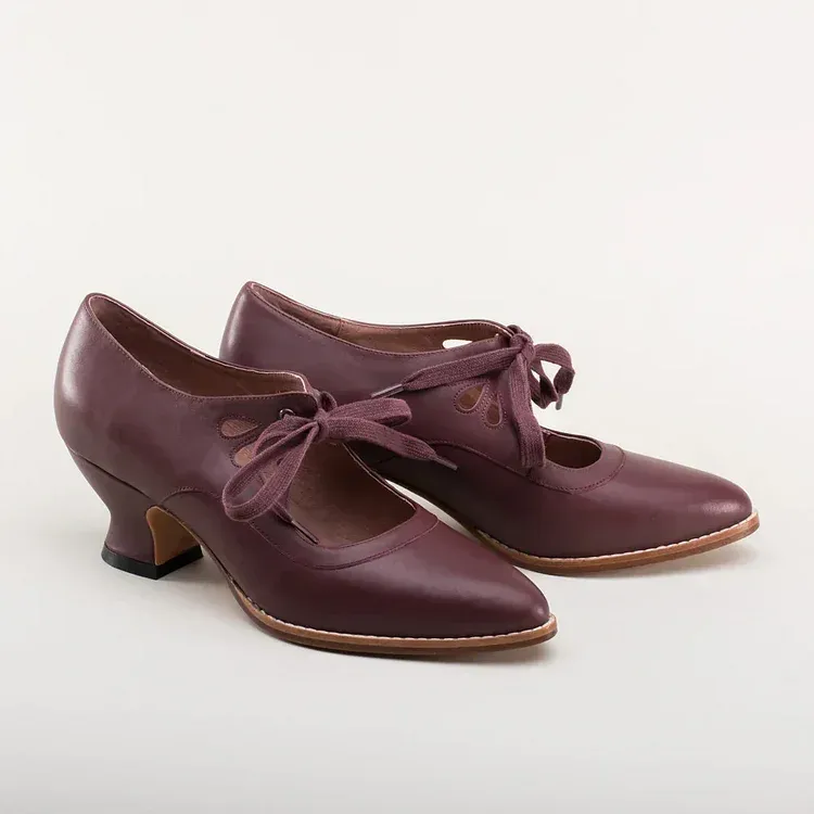 Women's Vintage Lace-Up Leather Heels