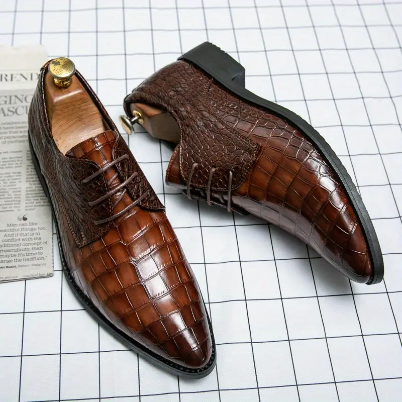 formal dress shoes crocodile embossed pointed top durable details 1