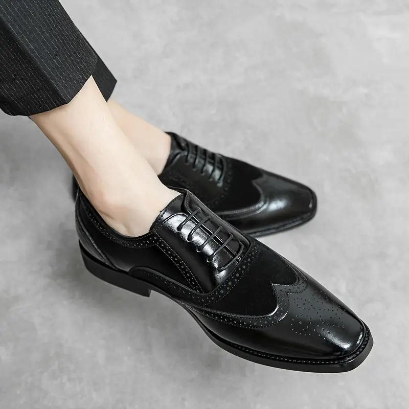 mens formal dress wing tip brogue shoes breathable anti skid lace up oxford shoes for business office wedding party spring summer and autumn men s shoes temu details 10