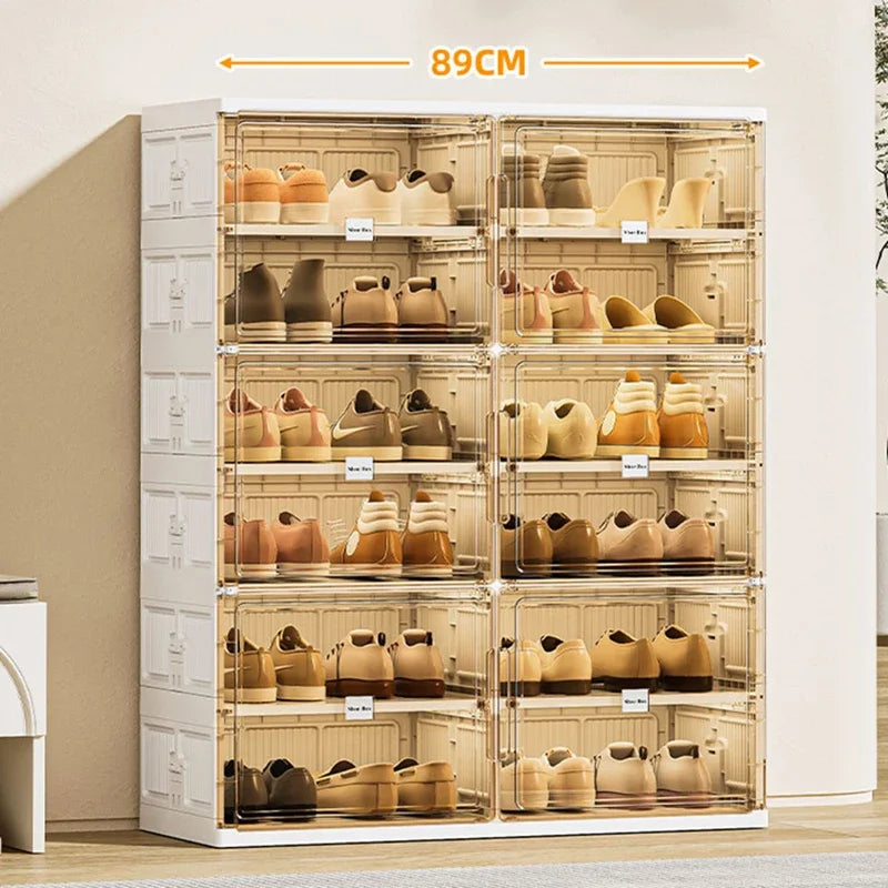 Household multi-layer shoe rack-transparent shoe box folding rack-entrance shoe storage cabinet