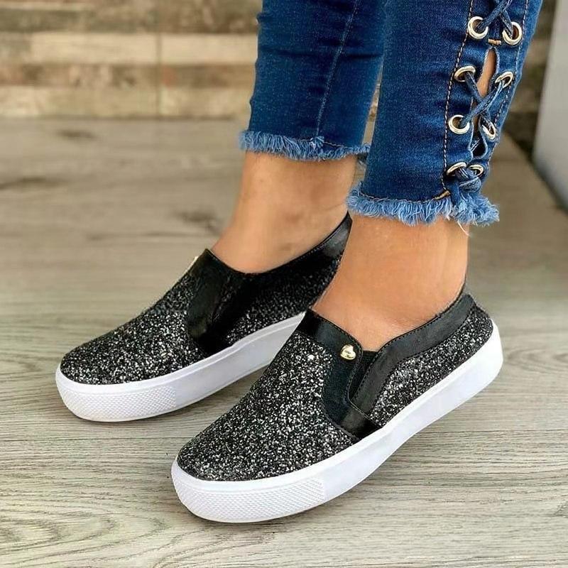Women'S Round Head Full Of Stars Sweet Women'S Casual Single Shoes Sleeve Loafers Shiny Flat Heel Women'S Shoes