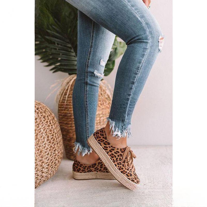 Flat Heel Leopard Pattern Lace-Up Casual Women'S Casual Shoes Sizes