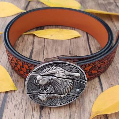 🔥Last Day 50% Off🔥Fashion Punk Hidden Folding Knife Buckle Genuine Leather Belt