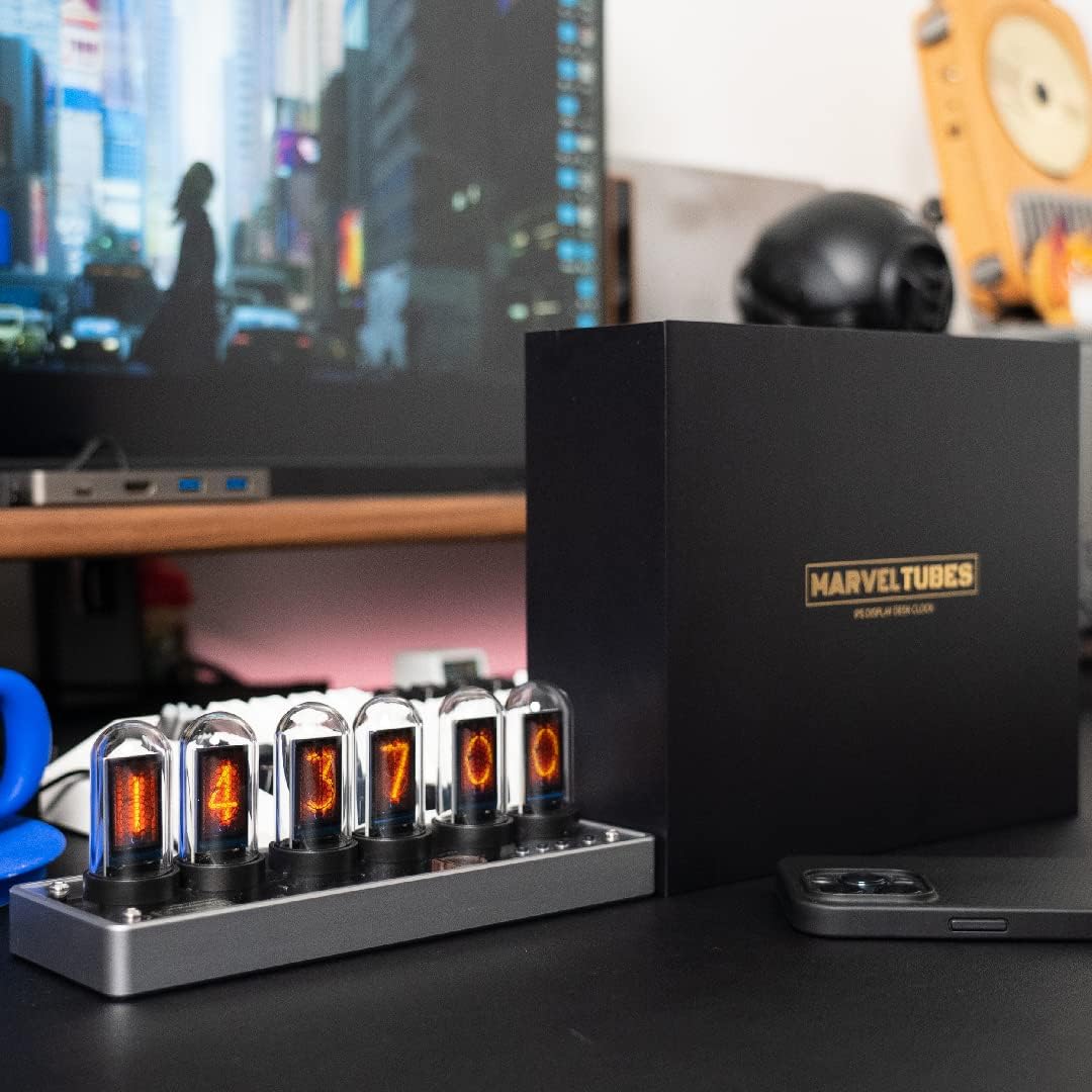Imitation IPS Nixie Tube Clock,DIY Nixie Clock,Digital Clock Alarm Clock, RGB Creative Clock,LCD Screen,E-Sports Desktop,Reteo Modern Desktop Clock,with Beautiful Gift Box Packaging