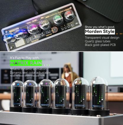 Imitation IPS Nixie Tube Clock,DIY Nixie Clock,Digital Clock Alarm Clock, RGB Creative Clock,LCD Screen,E-Sports Desktop,Reteo Modern Desktop Clock,with Beautiful Gift Box Packaging