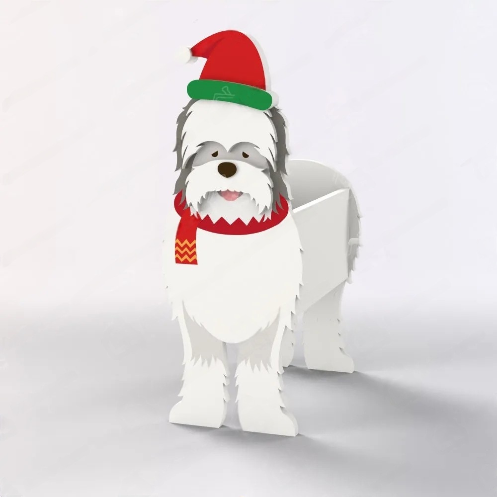 Collie Bearded  Christmas Planter