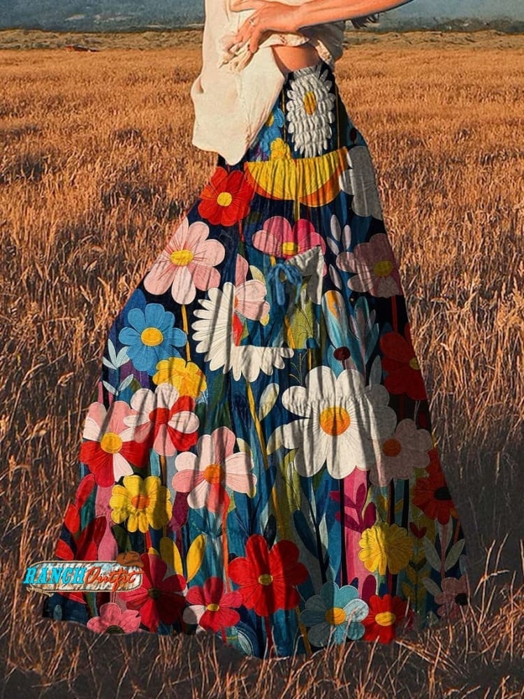 Women's Colorful Flower Geometric Pattern Print Casual Wide Leg Pants