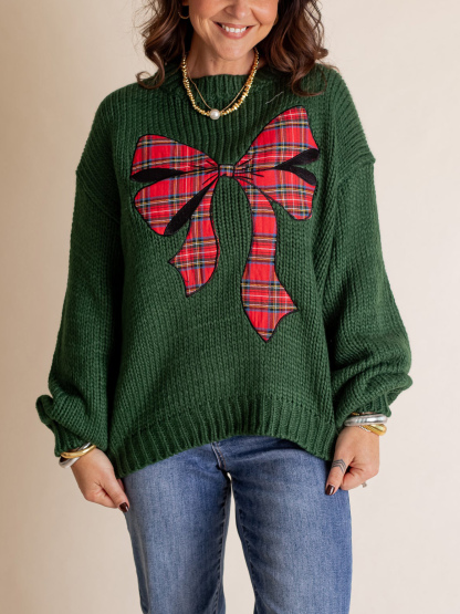 Pinch Me Christmas Plaid Bow Sweater