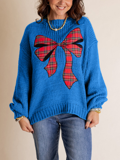Pinch Me Christmas Plaid Bow Sweater