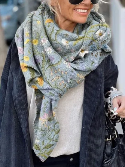 Women's Vintage Paisley Floral Print Casual Knitted Blanket Poncho Hood Cape