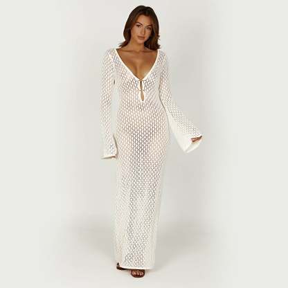 Crochet Fishtail Flare Sleeve Maxi Dress