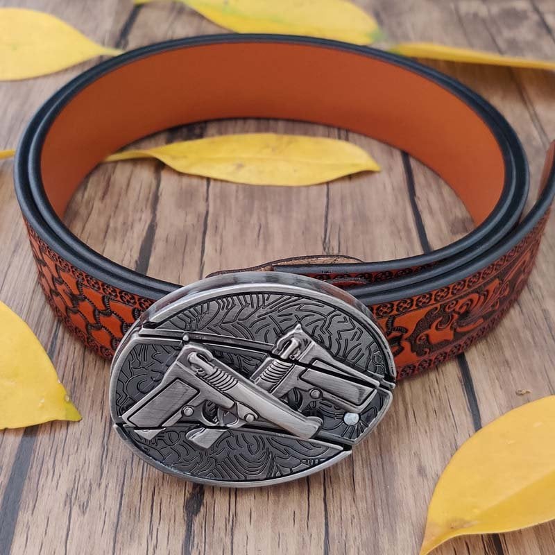 🔥Last Day 50% Off🔥Fashion Punk Hidden Folding Knife Buckle Genuine Leather Belt