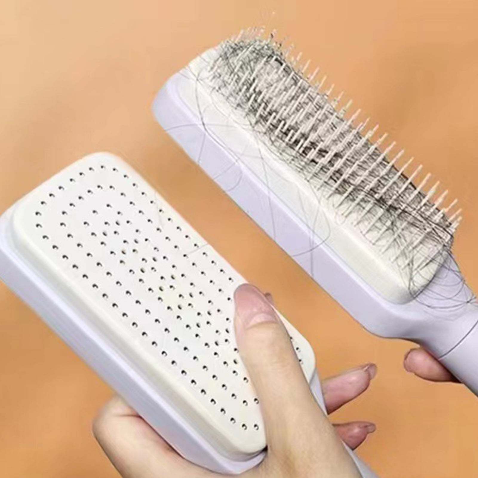 Rotating Comb Massage Comb One-key Self Hair Brush with Long Handle Anti-static Scalp Massage Hair Comb Women Hairdressing Retractable Comb Home Purple