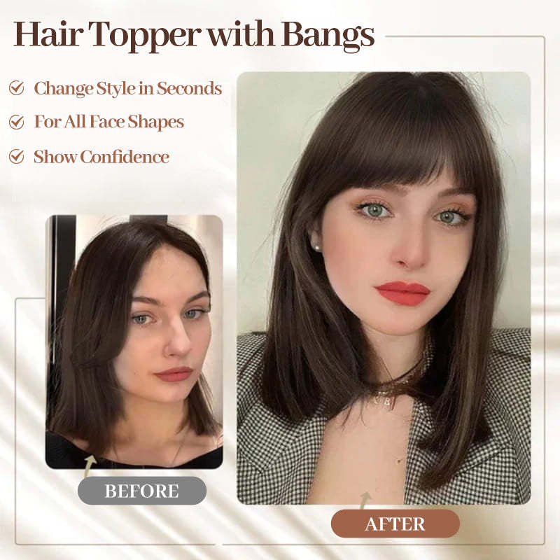 Natural Hair Toppers with Bangs for Women(buy 1 get 1 free)