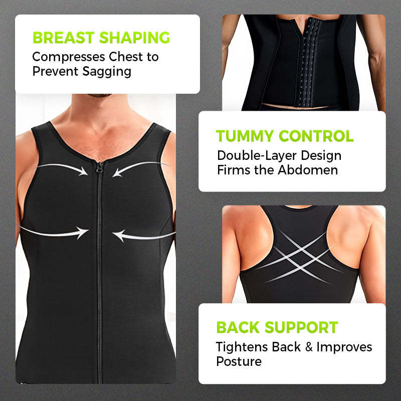 🔥Slimming Magic-Men's Zip-Up Waist Trainer Vest