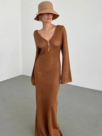 Crochet Fishtail Flare Sleeve Maxi Dress