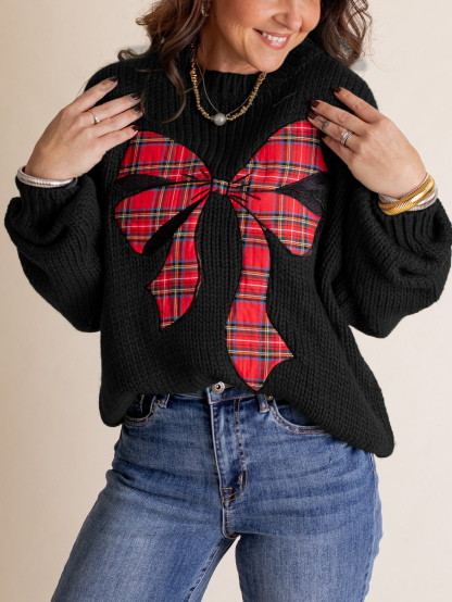 Pinch Me Christmas Plaid Bow Sweater