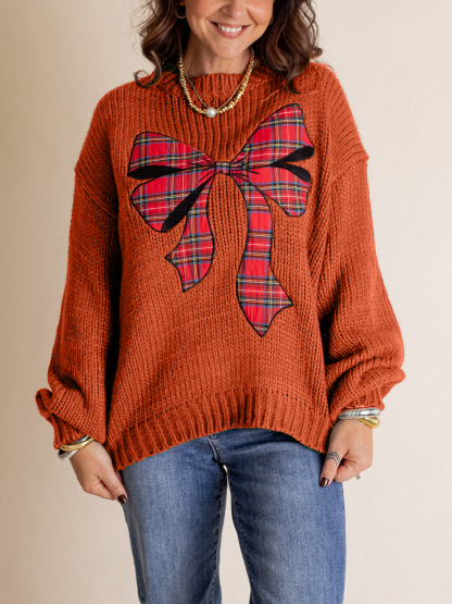 Pinch Me Christmas Plaid Bow Sweater