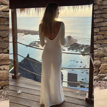 Crochet Fishtail Flare Sleeve Maxi Dress