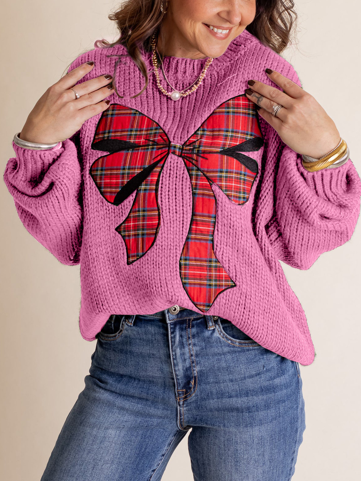 Pinch Me Christmas Plaid Bow Sweater