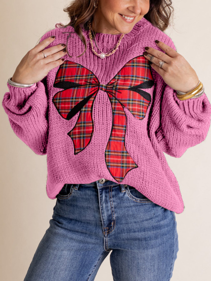Pinch Me Christmas Plaid Bow Sweater