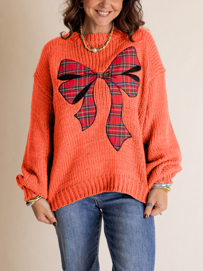 Pinch Me Christmas Plaid Bow Sweater