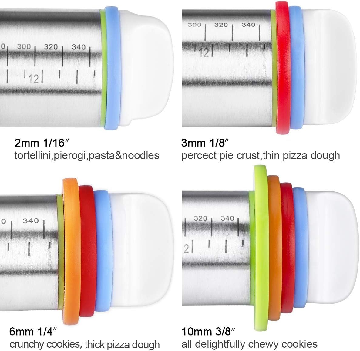 Rolling Pin and Pastry Baking Mat Set, Rolling Pins with Adjustable Thickness Rings, Stainless Steel Dough Roller for Baking Fondant, Pizza, Pie, Pastry, Pasta, Cookies 