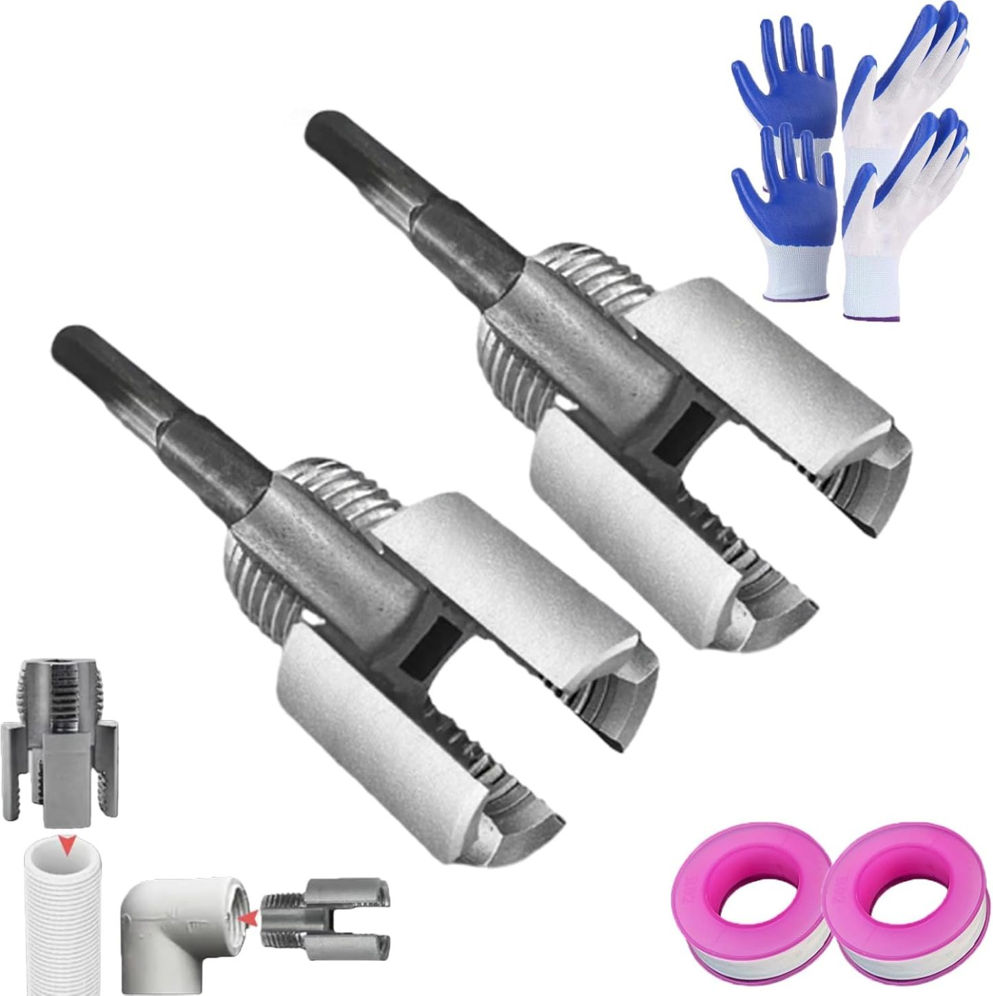 Integrated Internal & External Pipe Threading Tool, Electric Drill Compatible 2-in-1 PVC Pipe Threader Kit with Various Die Sizes (1/2 3/4 NPT) for Plumbing Repairs (1/2in+3/4in)