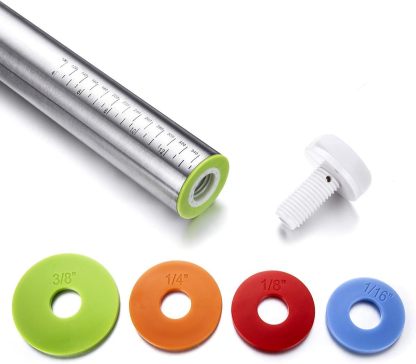 Rolling Pin and Pastry Baking Mat Set, Rolling Pins with Adjustable Thickness Rings, Stainless Steel Dough Roller for Baking Fondant, Pizza, Pie, Pastry, Pasta, Cookies 