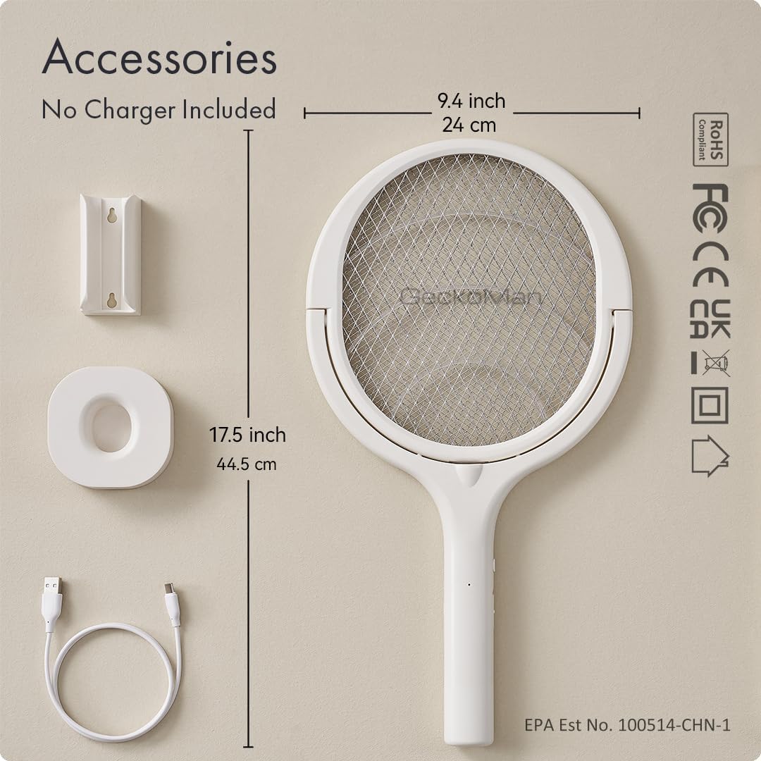 Rotating Head Electric Fly Swatter Racket Rechargeable Bug Zapper Racket Bug Zapper Indoor Fly Zapper Mosquito Zapper Flies Killer for Indoors, with a Telescopic Extension