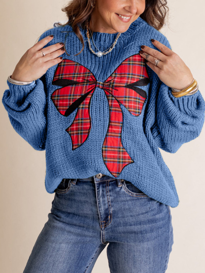 Pinch Me Christmas Plaid Bow Sweater