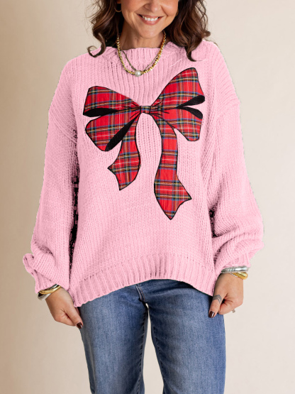 Pinch Me Christmas Plaid Bow Sweater